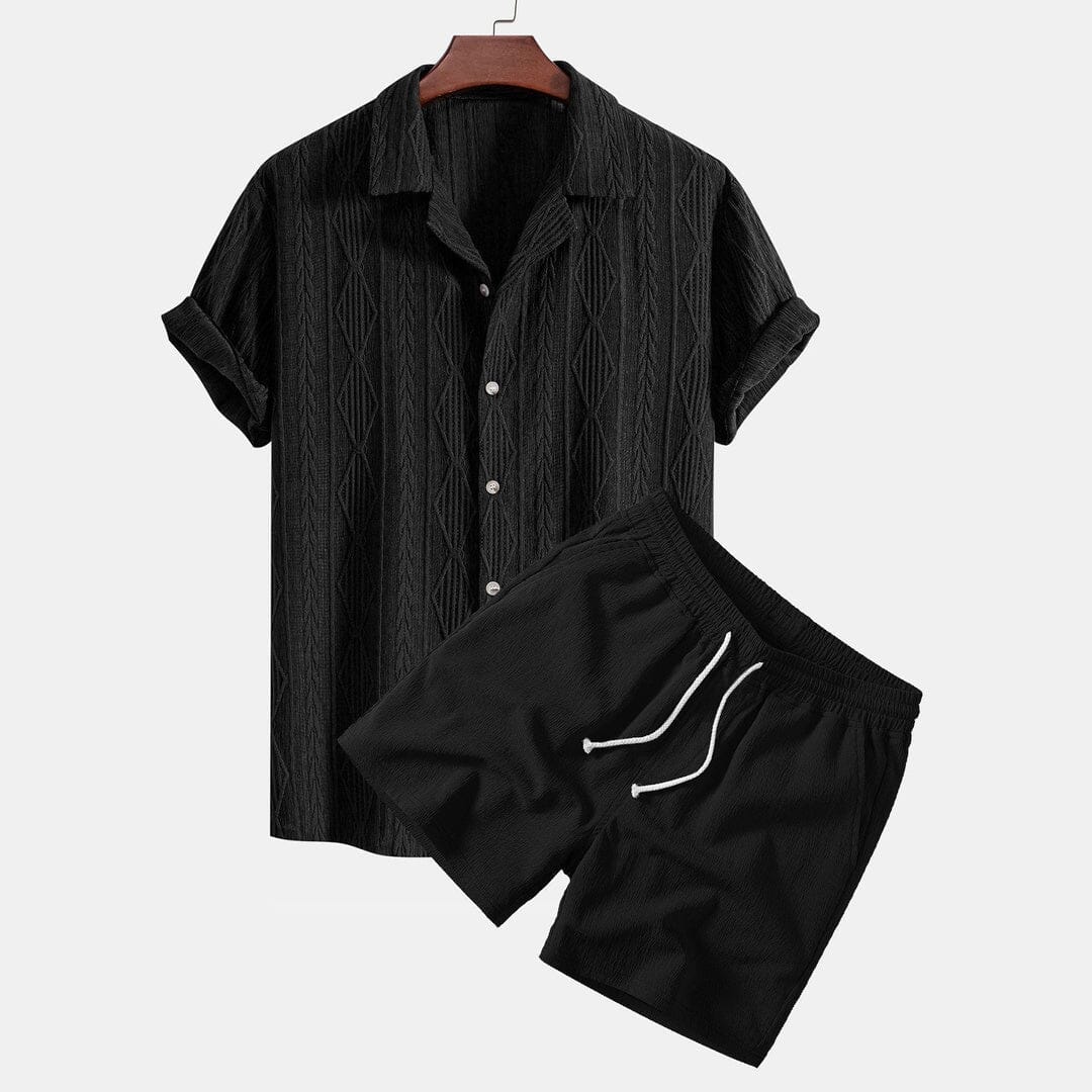 Herren Set Kubahemd Lochmuster mit Krinkel-Shorts Herren Set Kubahemd Lochmuster mit Krinkel-Shorts Eldenmark