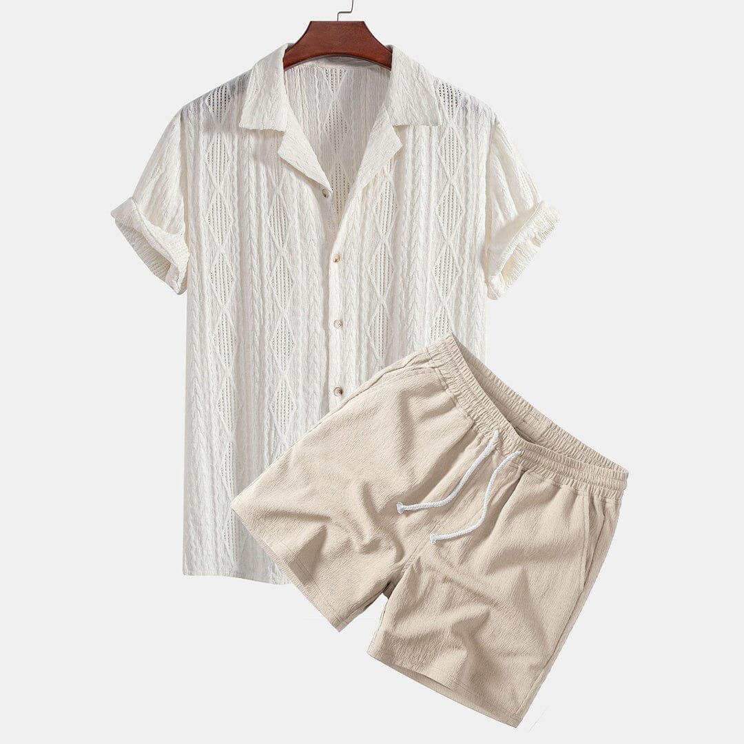 Herren Set Kubahemd Lochmuster mit Krinkel-Shorts Herren Set Kubahemd Lochmuster mit Krinkel-Shorts Eldenmark