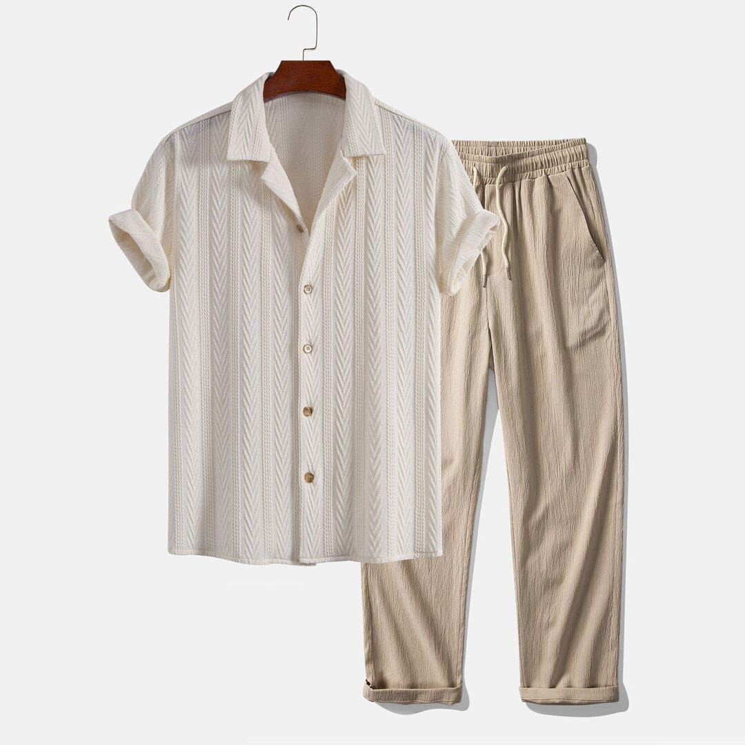 Herren Set Kubahemd mit Strukturmuster Herren Set Kubahemd mit Strukturmuster Eldenmark Beige S