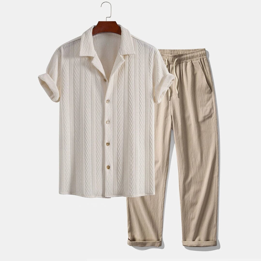 Herren Set Kurzarmhemd Creme mit Struktur Herren Set Kurzarmhemd Creme mit Struktur Eldenmark