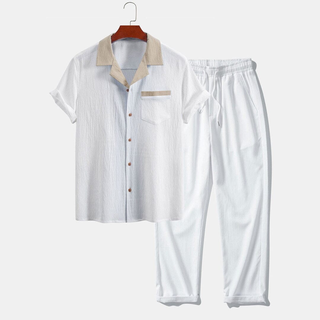 Herren Set Kurzarmhemd Leinenmix mit Stoffhose Herren Set Kurzarmhemd Leinenmix mit Stoffhose Eldenmark