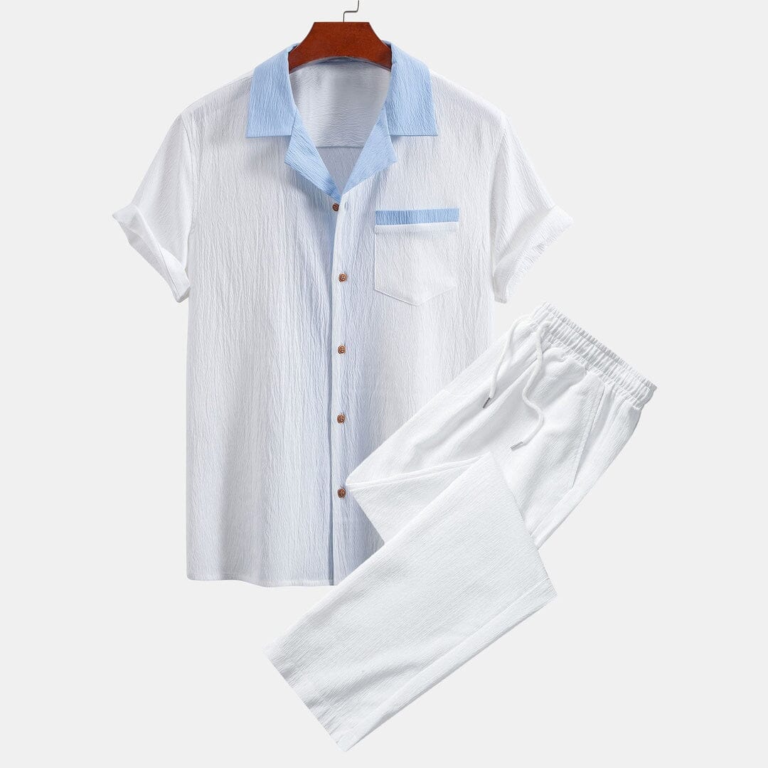 Herren Set Kurzarmhemd Leinenmix mit Stoffhose Herren Set Kurzarmhemd Leinenmix mit Stoffhose Eldenmark