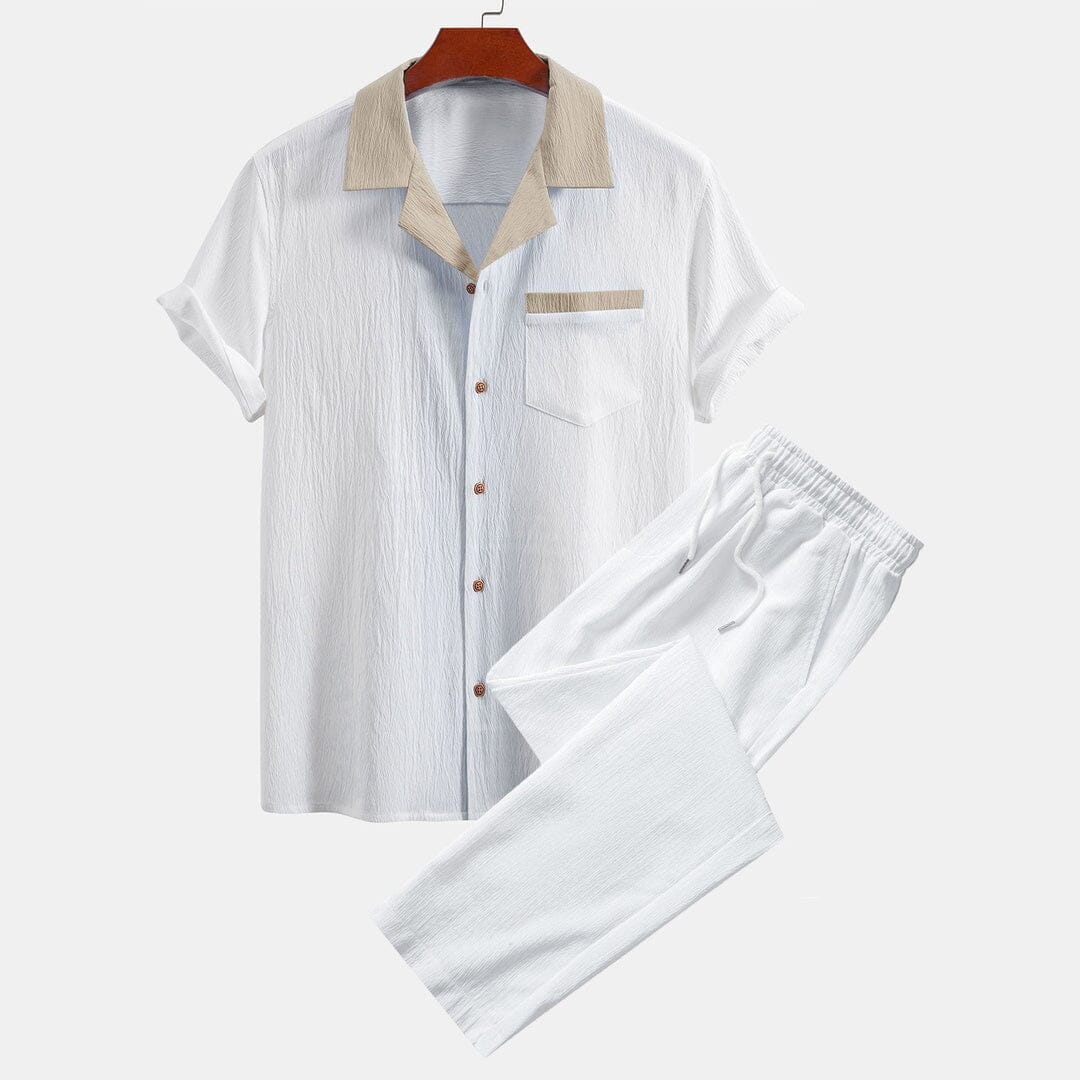 Herren Set Kurzarmhemd Leinenmix mit Stoffhose Herren Set Kurzarmhemd Leinenmix mit Stoffhose Eldenmark