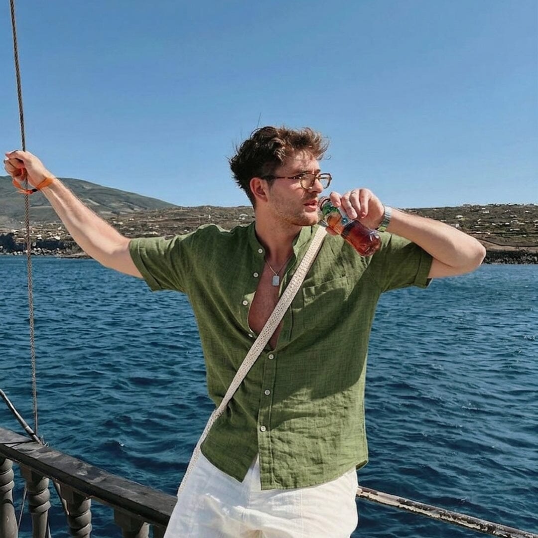 Herren Set Kurzarmhemd mit Baumwoll-Leinenhose Herren Set Kurzarmhemd mit Baumwoll-Leinenhose Eldenmark