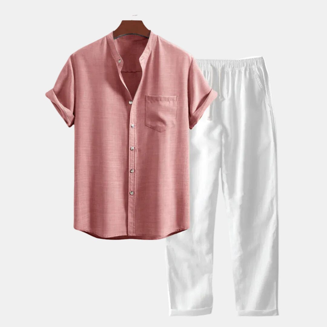 Herren Set Kurzarmhemd mit Baumwoll-Leinenhose Herren Set Kurzarmhemd mit Baumwoll-Leinenhose Eldenmark