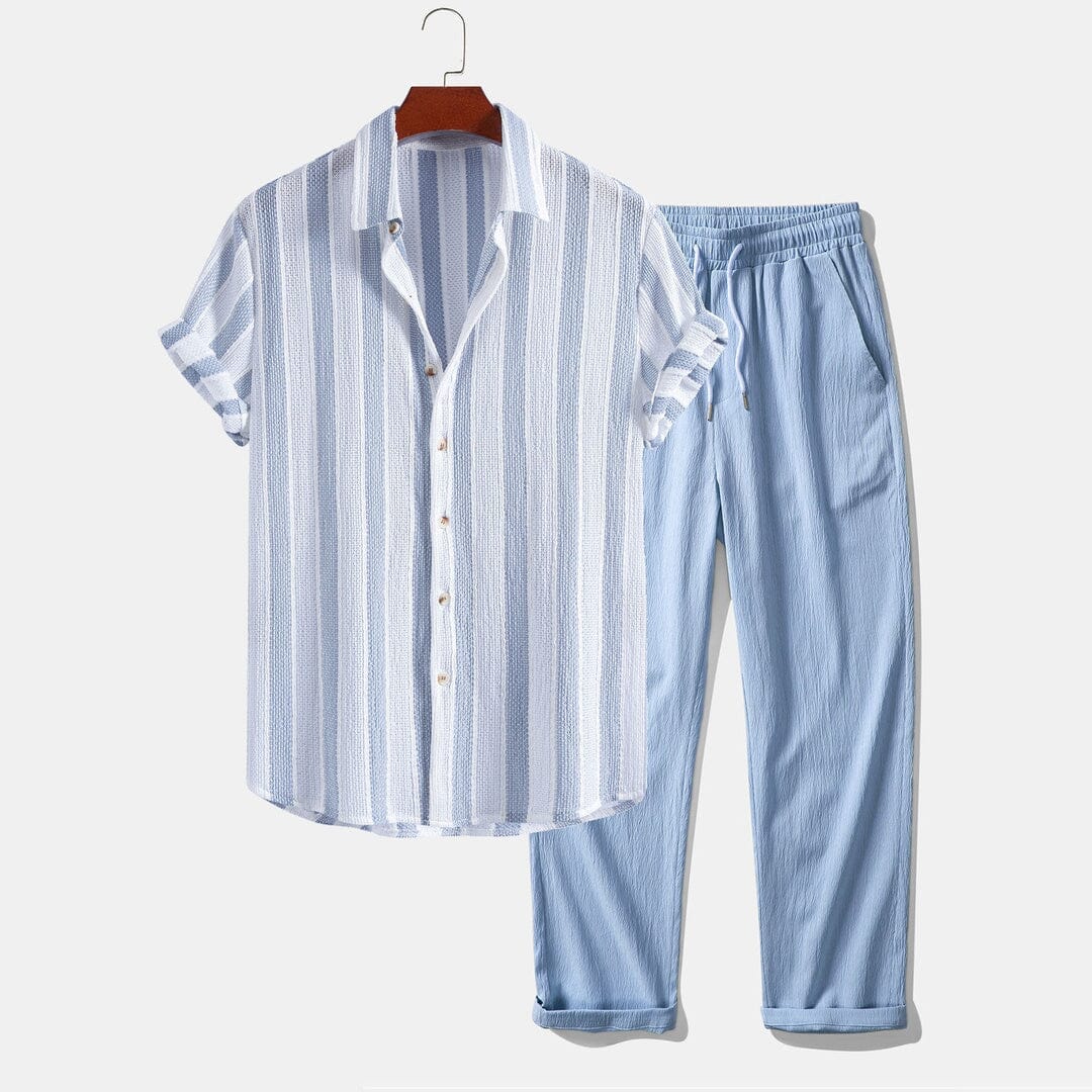 Herren Set Streifenhemd mit gerader Stoffhose Herren Set Streifenhemd mit gerader Stoffhose Eldenmark