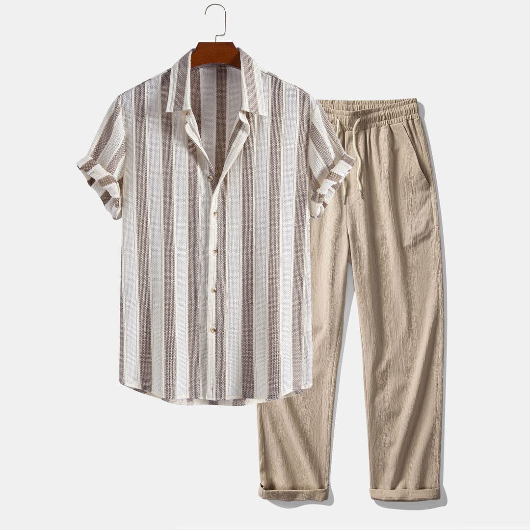 Herren Set Streifenhemd mit gerader Stoffhose Herren Set Streifenhemd mit gerader Stoffhose Eldenmark