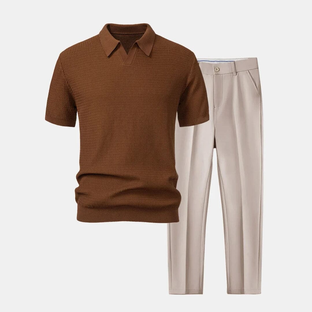 Herren Set Strickpolo mit Stoffhose Struktur Herren Set Strickpolo mit Stoffhose Struktur Eldenmark