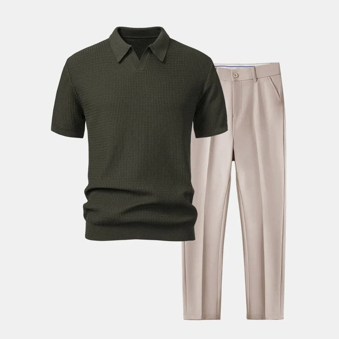 Herren Set Strickpolo mit Stoffhose Struktur Herren Set Strickpolo mit Stoffhose Struktur Eldenmark