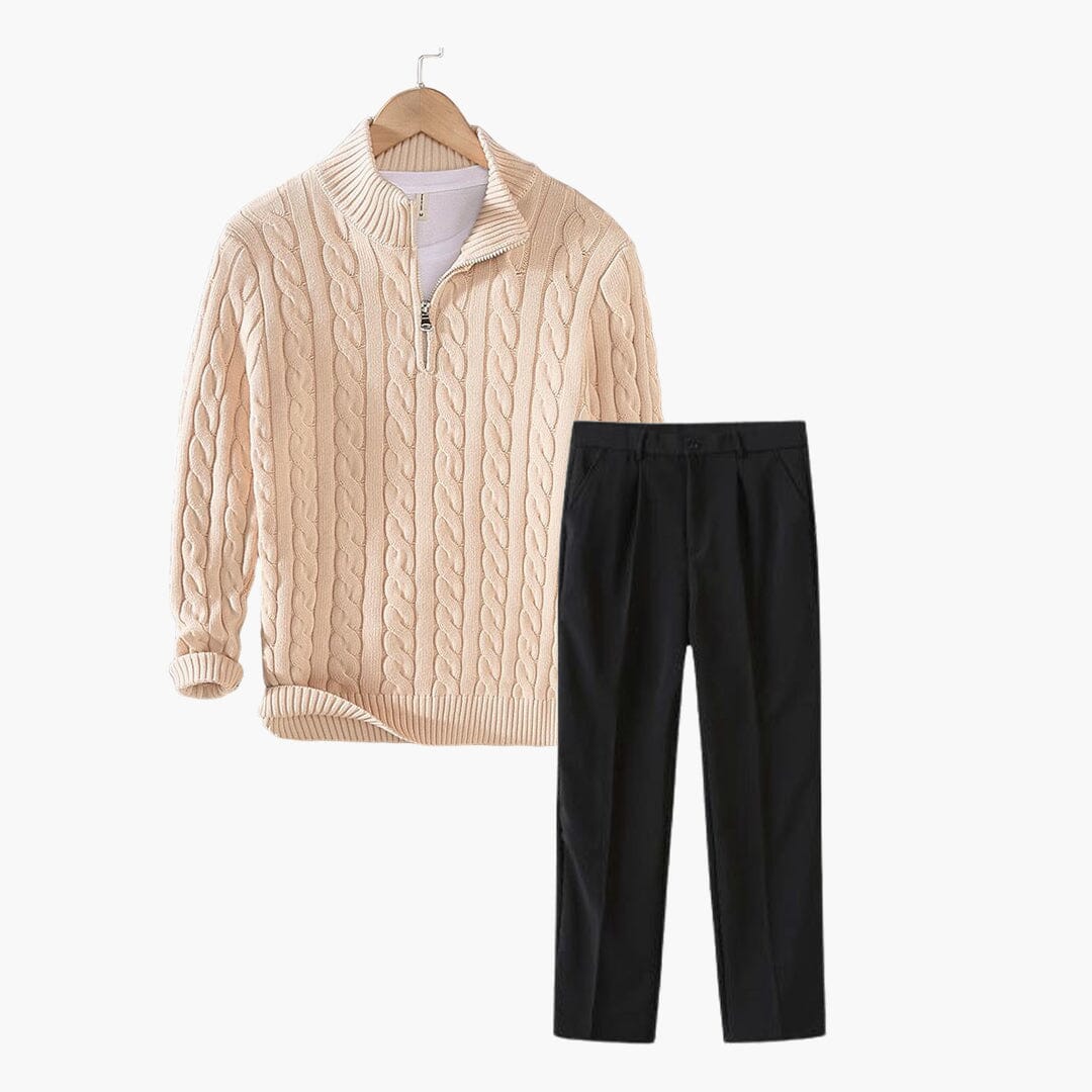 Herren Set Strickpullover Beige mit Zopfmuster Herren Set Strickpullover Beige mit Zopfmuster Eldenmark