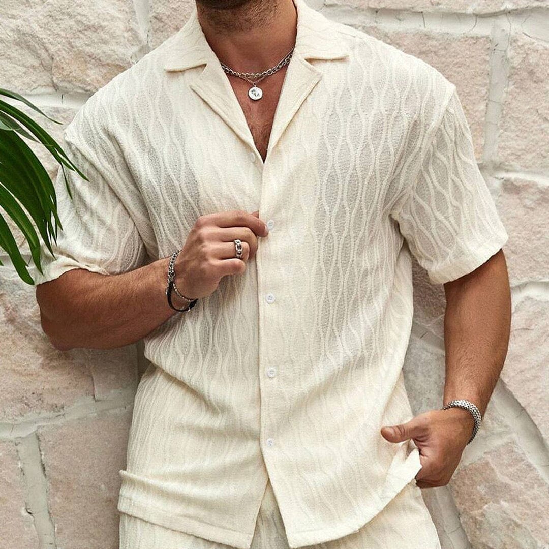 Herren Set Strukturhemd Creme mit Shorts Herren Set Strukturhemd Creme mit Shorts Eldenmark
