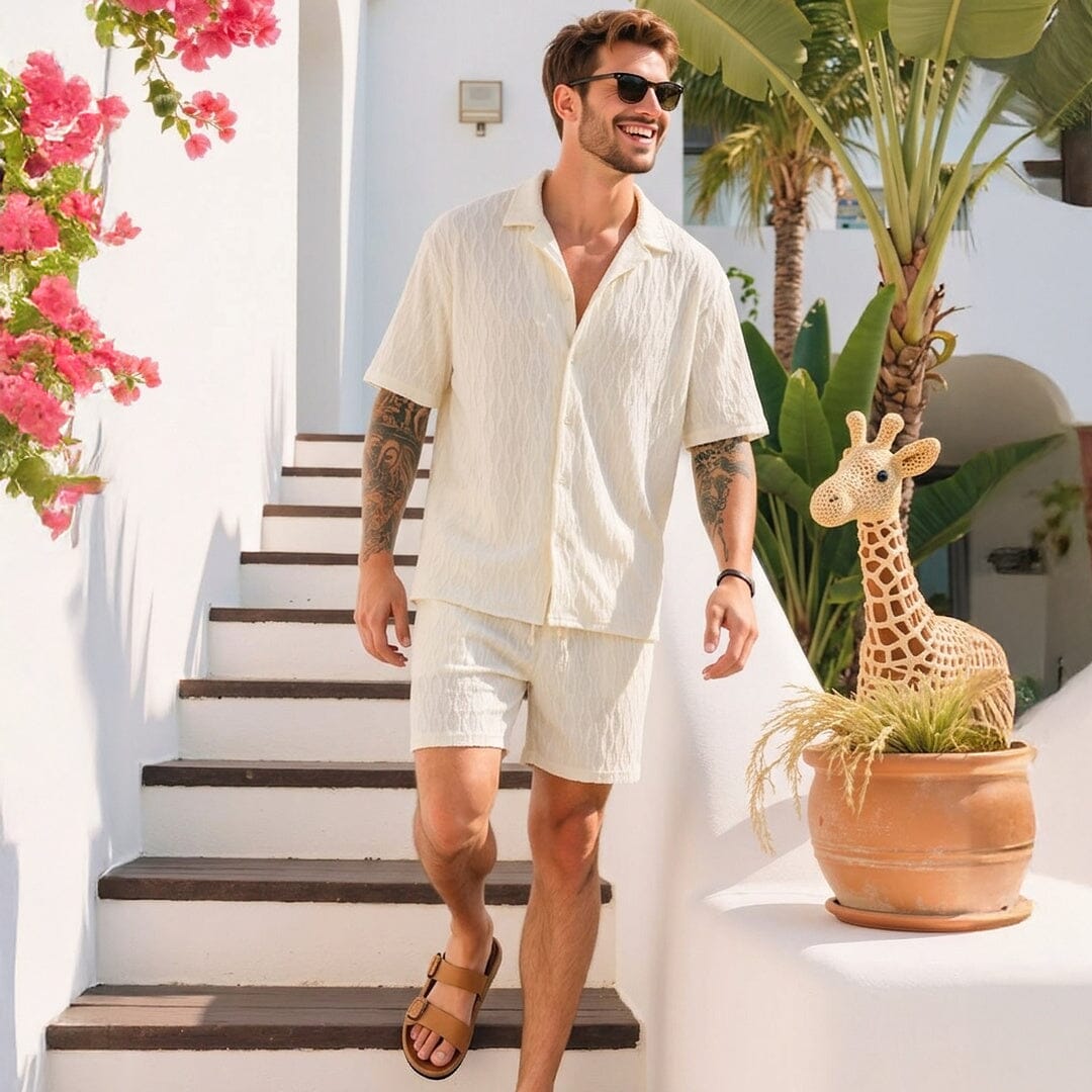 Herren Set Strukturhemd Creme mit Shorts Herren Set Strukturhemd Creme mit Shorts Eldenmark