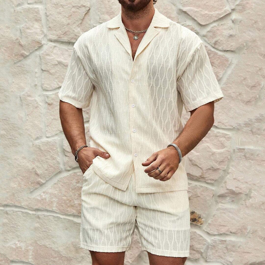 Herren Set Strukturhemd Creme mit Shorts Herren Set Strukturhemd Creme mit Shorts Eldenmark