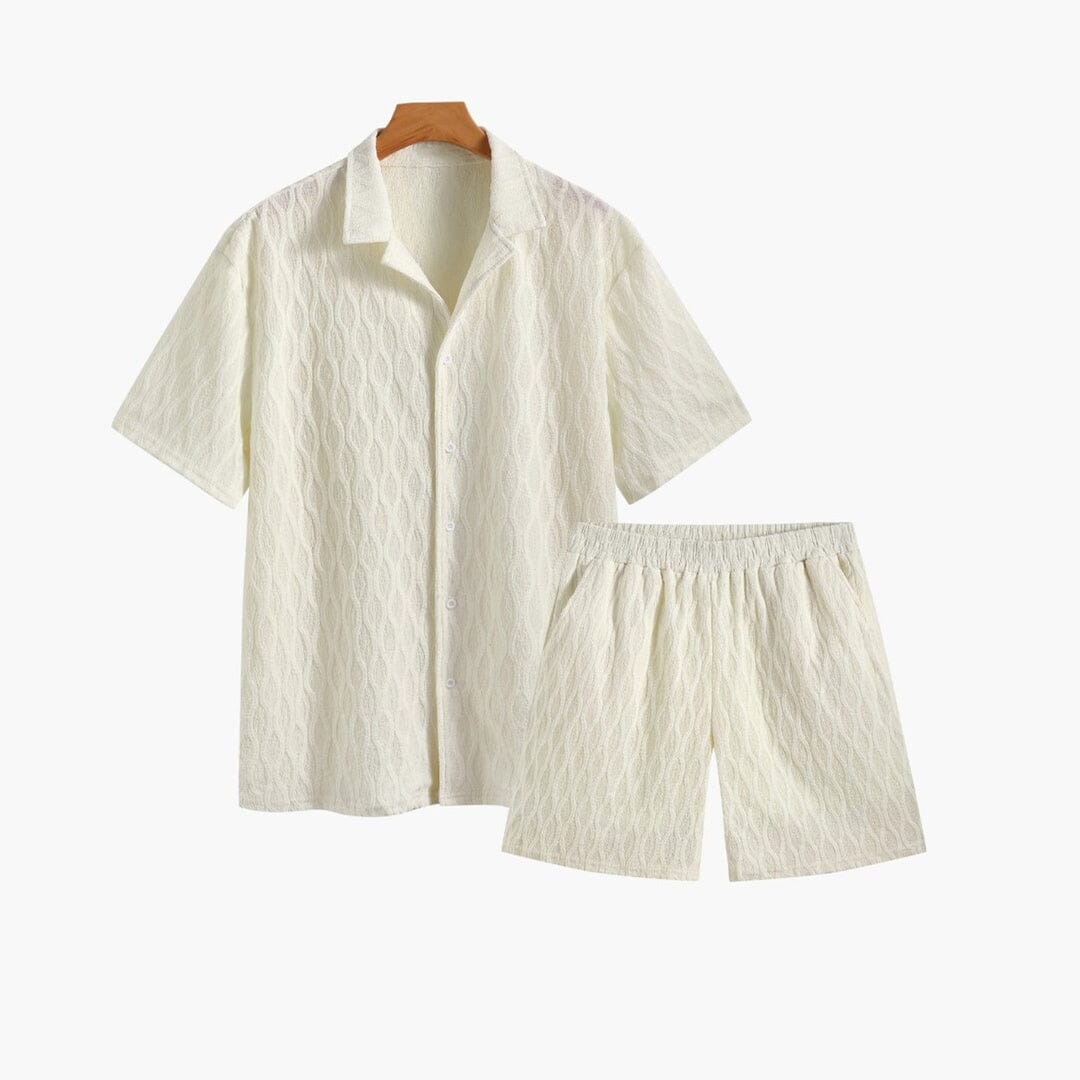 Herren Set Strukturhemd Creme mit Shorts Herren Set Strukturhemd Creme mit Shorts Eldenmark