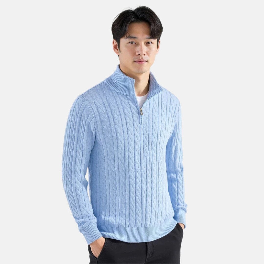 Herren Strickpullover Zopfmuster mit kurzem Reißverschluss Herren Strickpullover Zopfmuster mit kurzem Reißverschluss Eldenmark