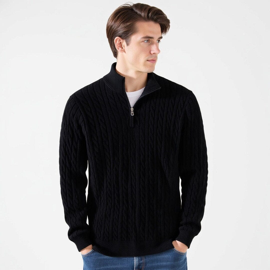 Herren Strickpullover Zopfmuster mit kurzem Reißverschluss Herren Strickpullover Zopfmuster mit kurzem Reißverschluss Eldenmark