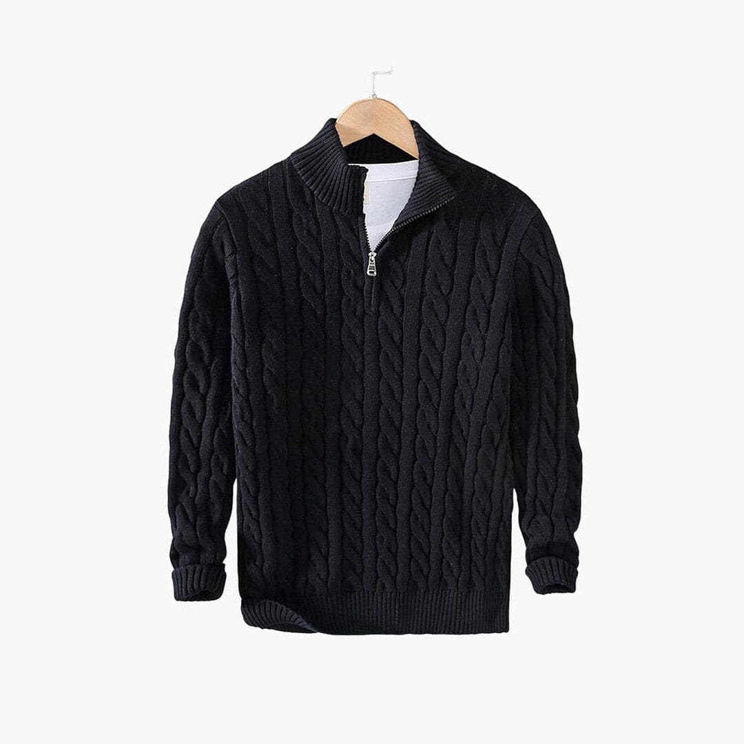 Herren Strickpullover Zopfmuster mit kurzem Reißverschluss Herren Strickpullover Zopfmuster mit kurzem Reißverschluss Eldenmark Schwarz S
