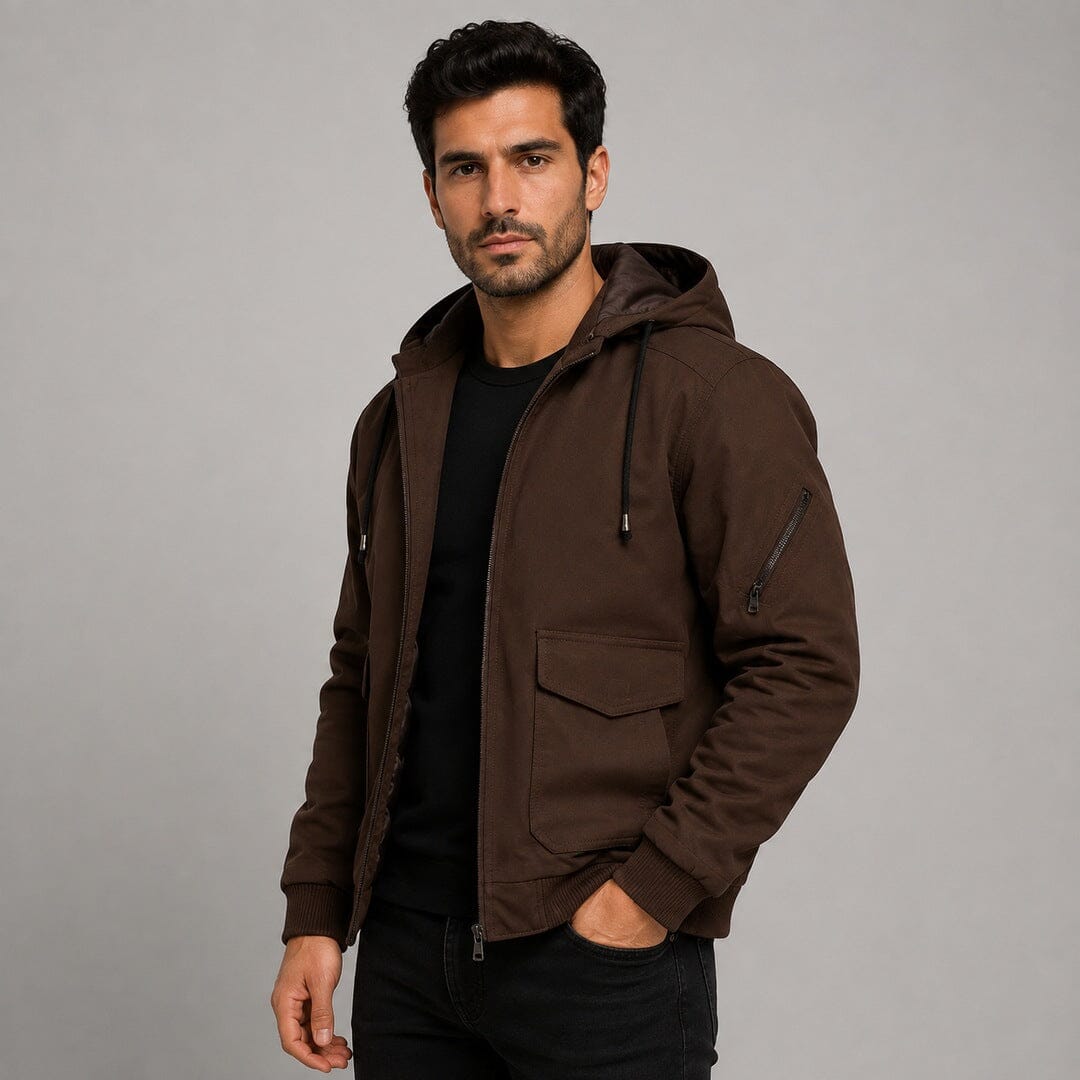 Lederjacke Herren Braun Gefüttert mit Kapuze Lederjacke Herren Braun Gefüttert mit Kapuze Eldenmark