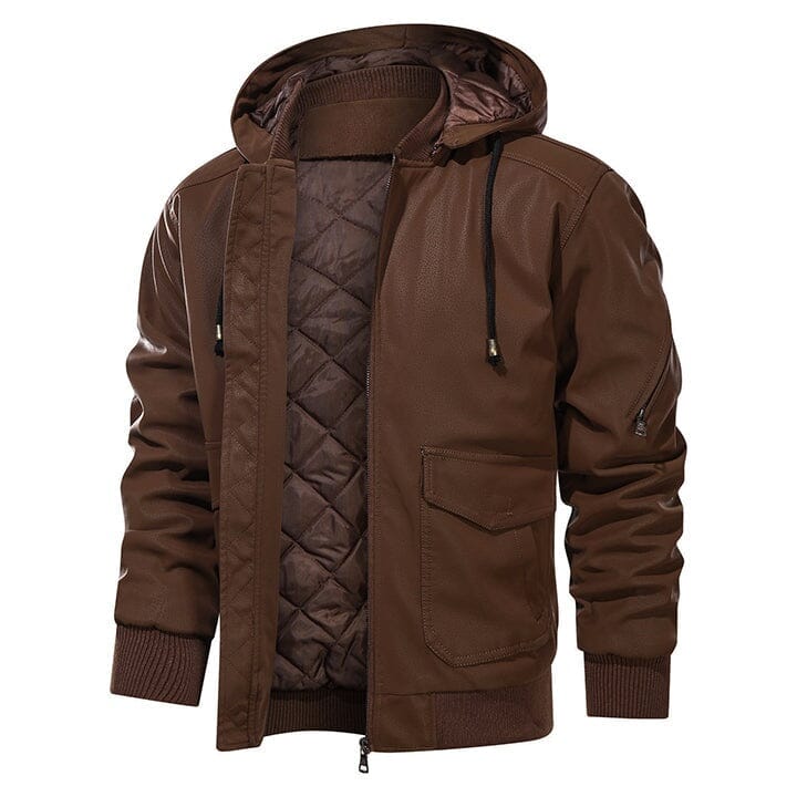 Lederjacke Herren Braun Gefüttert mit Kapuze Lederjacke Herren Braun Gefüttert mit Kapuze Eldenmark S Braun