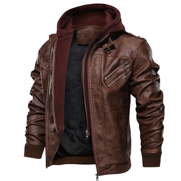 Lederjacke Herren Braun mit Abnehmbarer Kapuze Lederjacke Herren Braun mit Abnehmbarer Kapuze Eldenmark S Braun