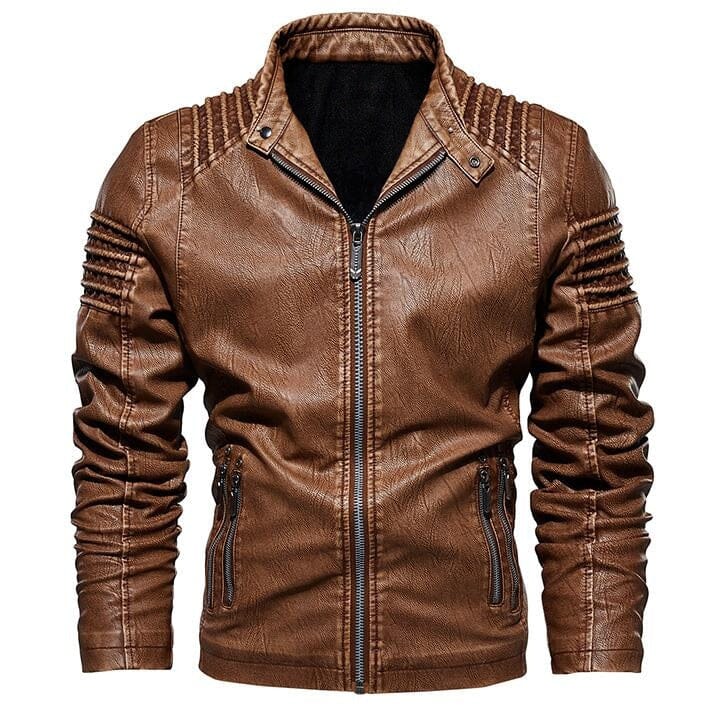 Lederjacke Herren Braun Slim Fit mit Stehkragen Lederjacke Herren Braun Slim Fit mit Stehkragen Eldenmark