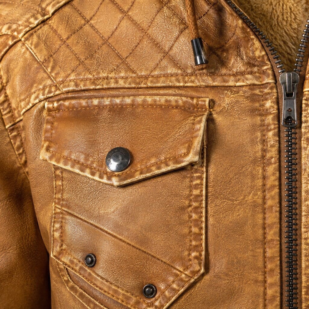 Lederjacke Herren Camel mit Kapuze und Bändchen Lederjacke Herren Camel mit Kapuze und Bändchen Eldenmark