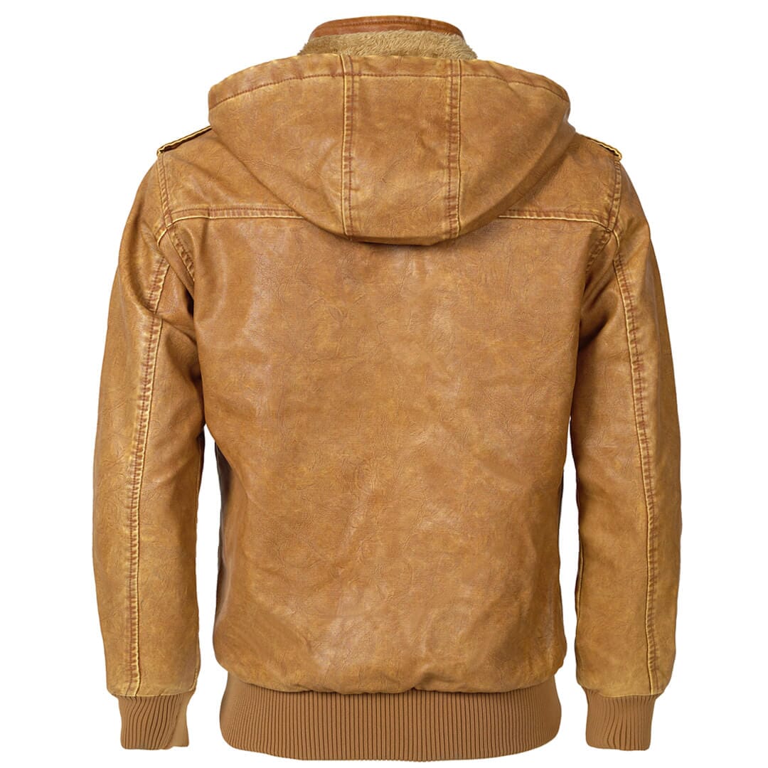 Lederjacke Herren Camel mit Kapuze und Bändchen Lederjacke Herren Camel mit Kapuze und Bändchen Eldenmark