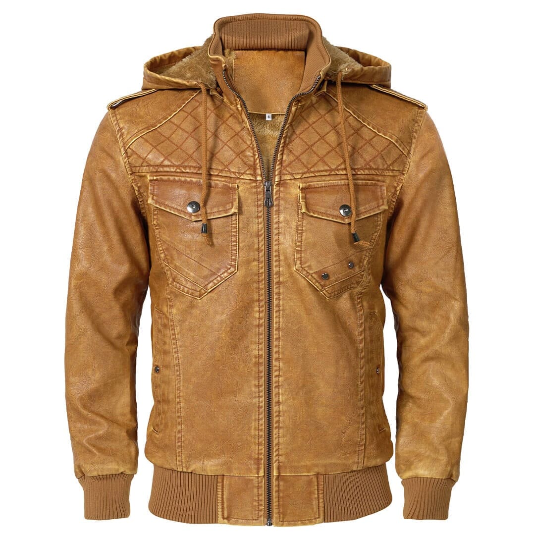 Lederjacke Herren Camel mit Kapuze und Bändchen Lederjacke Herren Camel mit Kapuze und Bändchen Eldenmark S Camel
