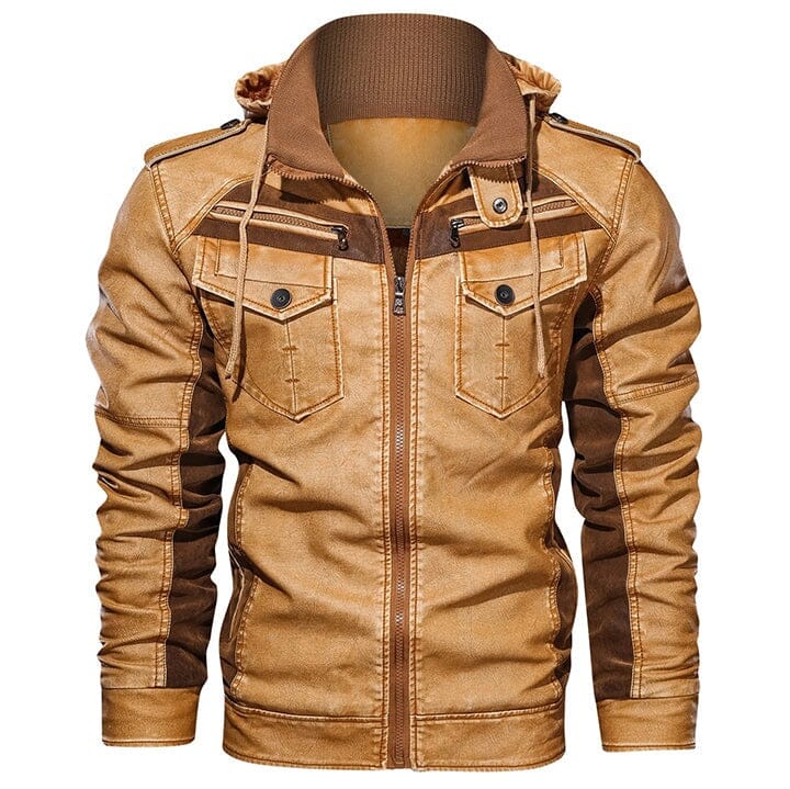 Lederjacke Herren Camel mit Kapuze und Brusttaschen Lederjacke Herren Camel mit Kapuze und Brusttaschen Eldenmark S Camel