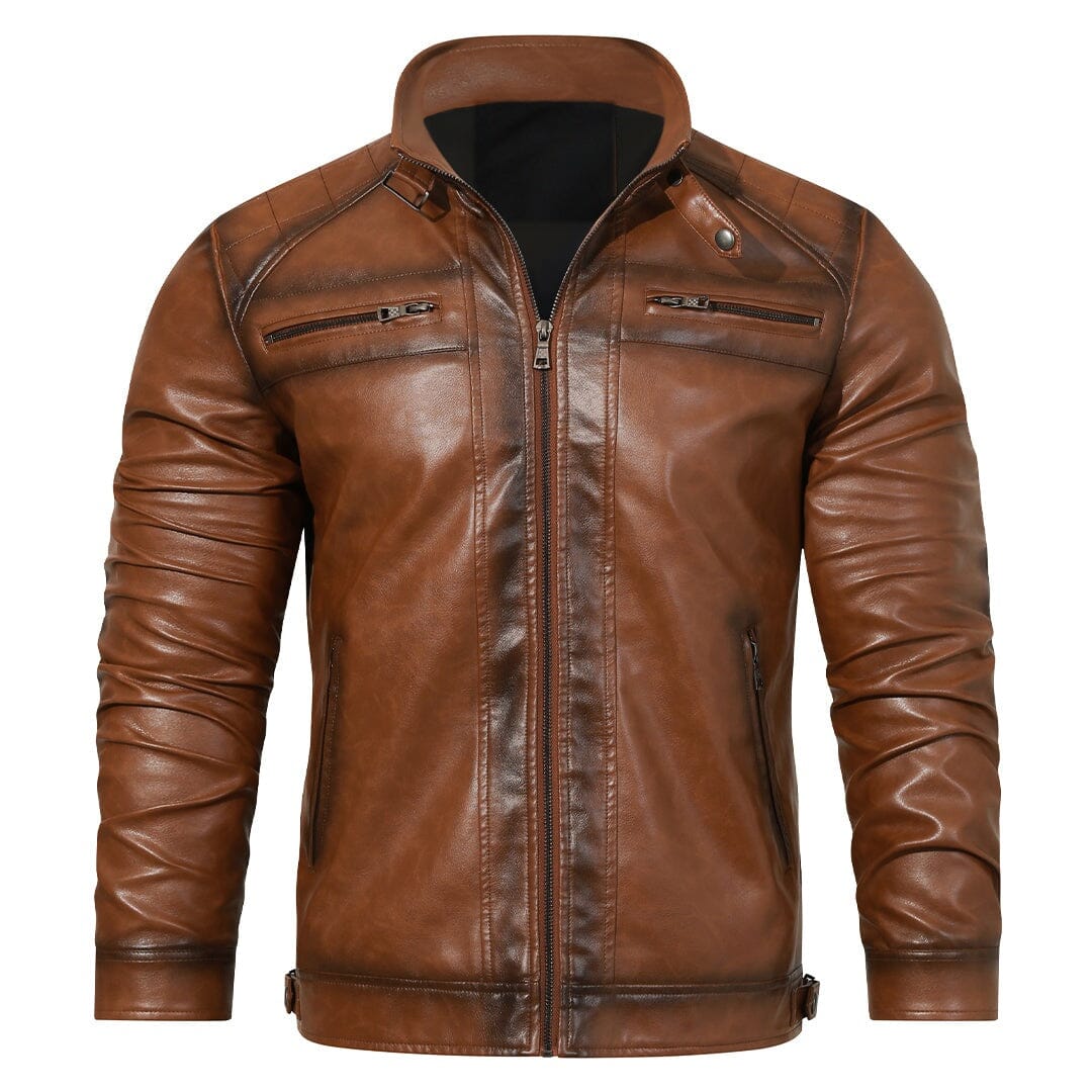 Lederjacke Herren Cognac mit Gesteppten Schultern Lederjacke Herren Cognac mit Gesteppten Schultern Eldenmark
