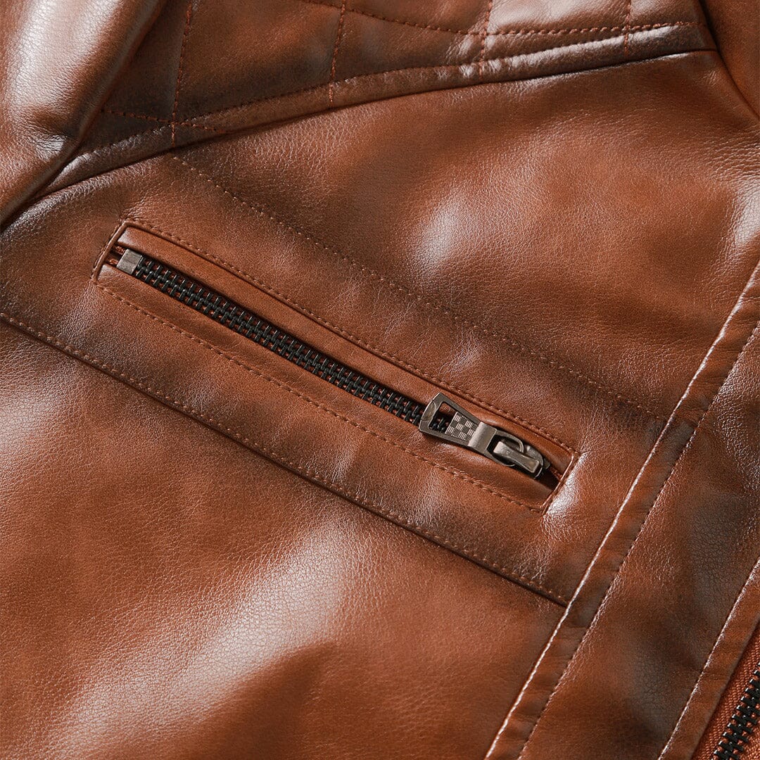 Lederjacke Herren Cognac mit Gesteppten Schultern Lederjacke Herren Cognac mit Gesteppten Schultern Eldenmark
