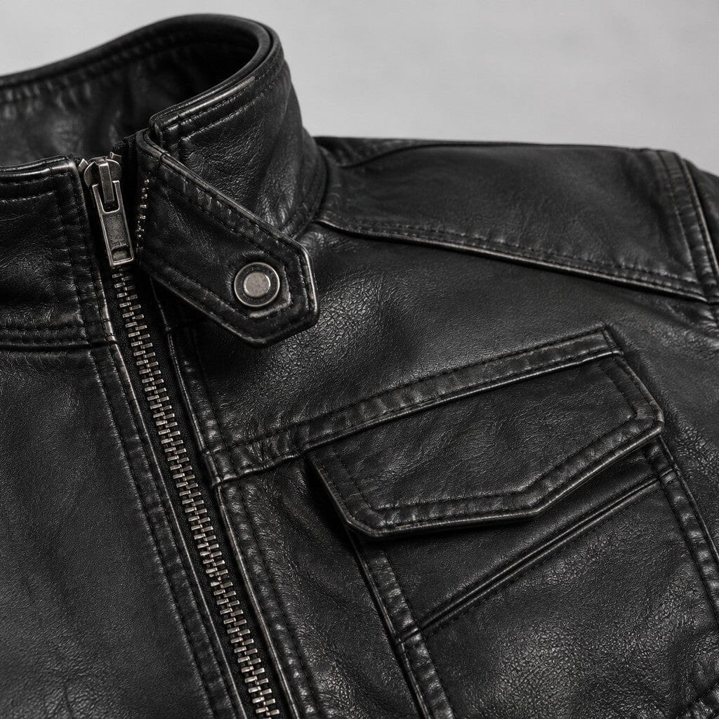 Lederjacke Herren Schwarz Biker mit Ärmeltasche Lederjacke Herren Schwarz Biker mit Ärmeltasche Eldenmark