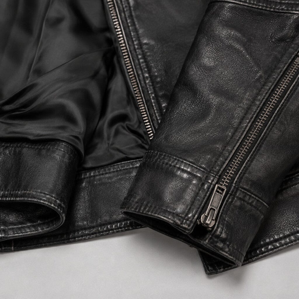Lederjacke Herren Schwarz Biker mit Ärmeltasche Lederjacke Herren Schwarz Biker mit Ärmeltasche Eldenmark