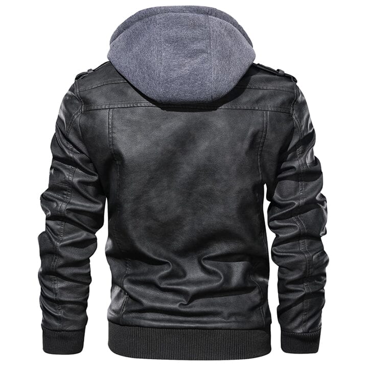 Lederjacke Herren Schwarz mit Abnehmbarer Kapuze Lederjacke Herren Schwarz mit Abnehmbarer Kapuze Eldenmark