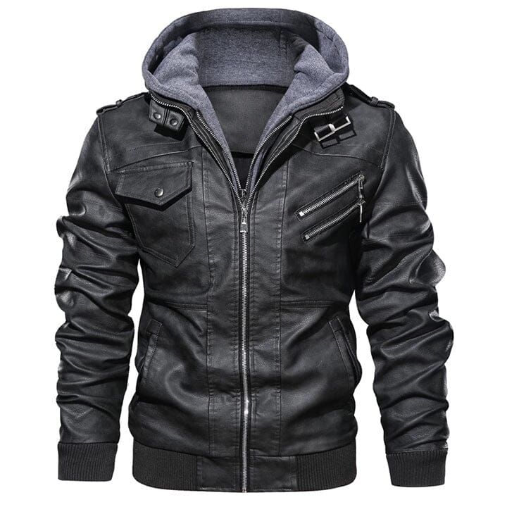 Lederjacke Herren Schwarz mit Abnehmbarer Kapuze Lederjacke Herren Schwarz mit Abnehmbarer Kapuze Eldenmark S Schwarz