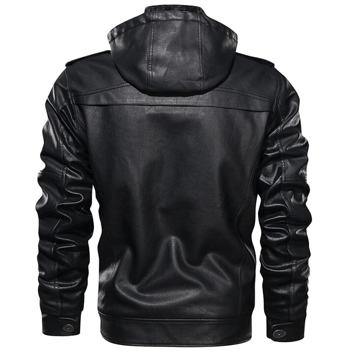 Lederjacke Herren Schwarz mit Kapuze und Brusttaschen Lederjacke Herren Schwarz mit Kapuze und Brusttaschen Eldenmark