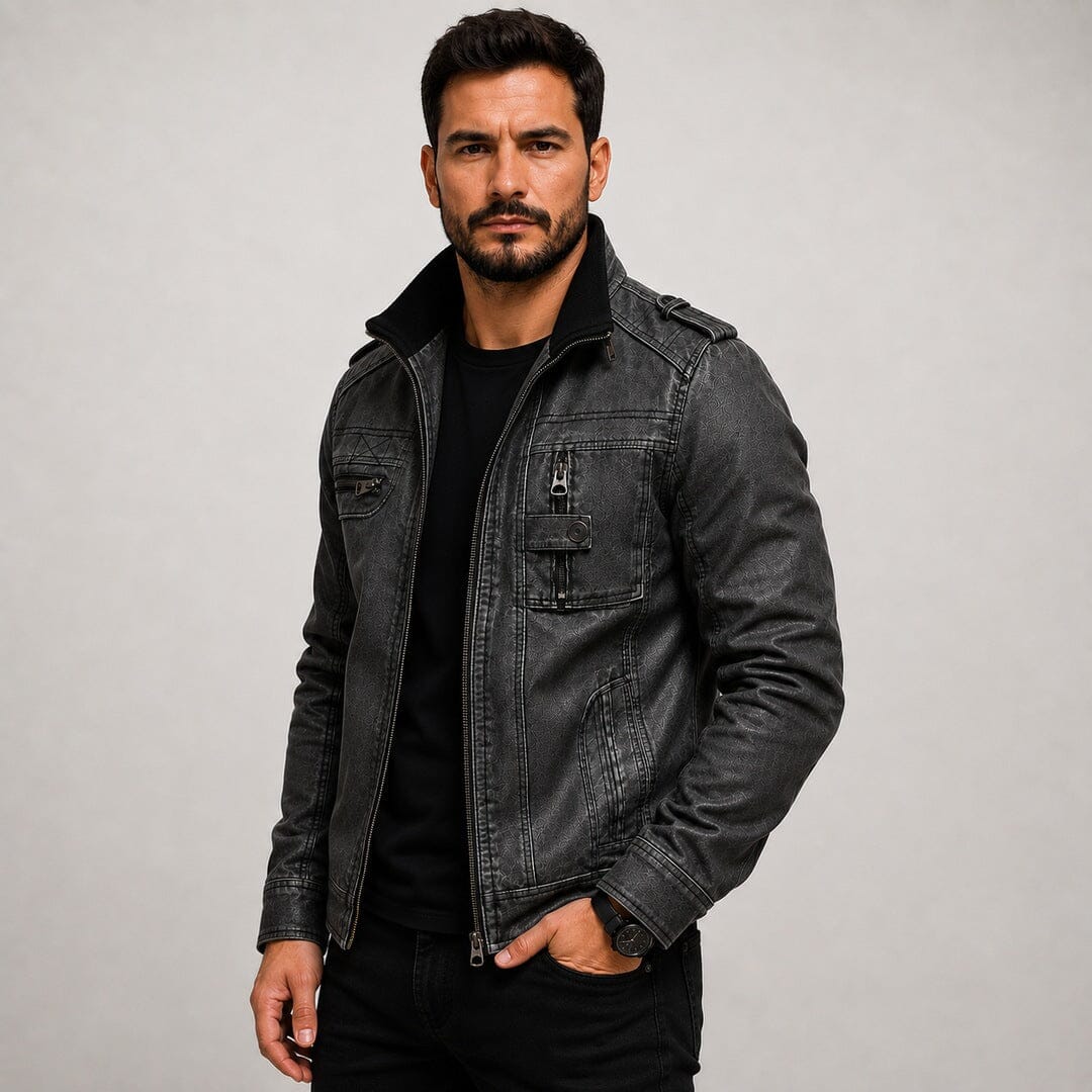 Lederjacke Herren Schwarz Vintage mit Stehkragen Lederjacke Herren Schwarz Vintage mit Stehkragen Eldenmark