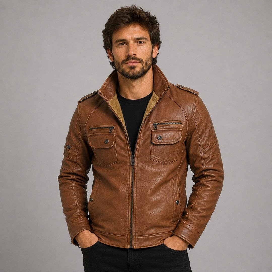 Bikerjacke Herren Cognac Gefüttert mit Teddyfutter Bikerjacke Herren Cognac Gefüttert mit Teddyfutter Eldenmark 