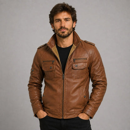 Bikerjacke Herren Cognac Gefüttert mit Teddyfutter Bikerjacke Herren Cognac Gefüttert mit Teddyfutter Eldenmark 