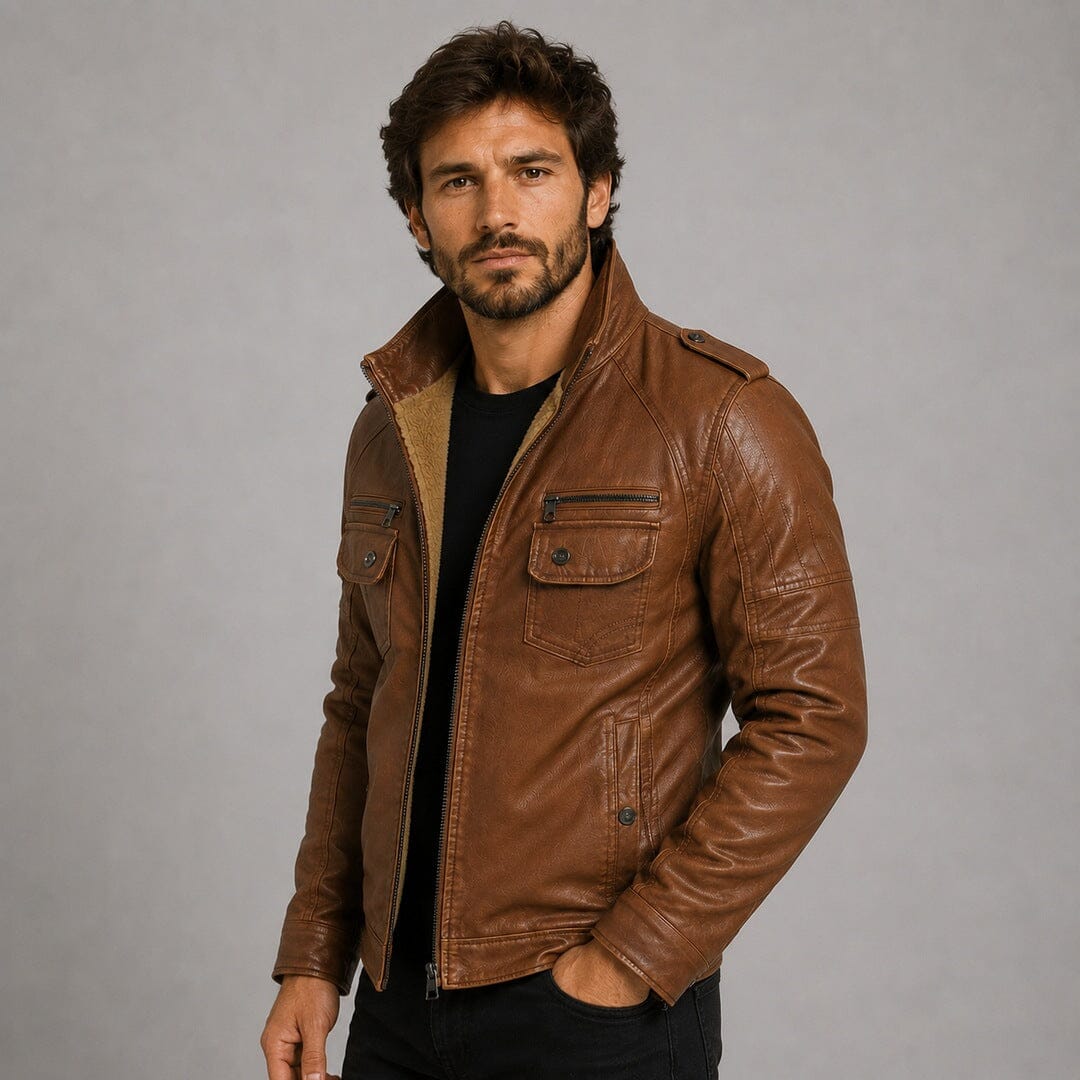 Bikerjacke Herren Cognac Gefüttert mit Teddyfutter Bikerjacke Herren Cognac Gefüttert mit Teddyfutter Eldenmark 