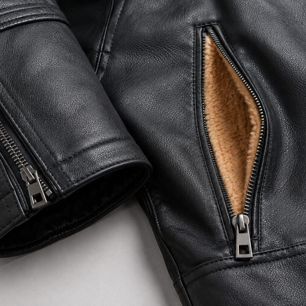 Bikerjacke Herren Schwarz Gefüttert mit Teddyfutter Bikerjacke Herren Schwarz Gefüttert mit Teddyfutter Eldenmark 