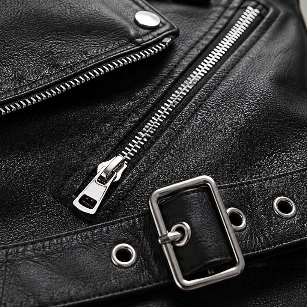 Bikerjacke Herren Schwarz mit Reverskragen und Gürtel Bikerjacke Herren Schwarz mit Reverskragen und Gürtel Eldenmark 