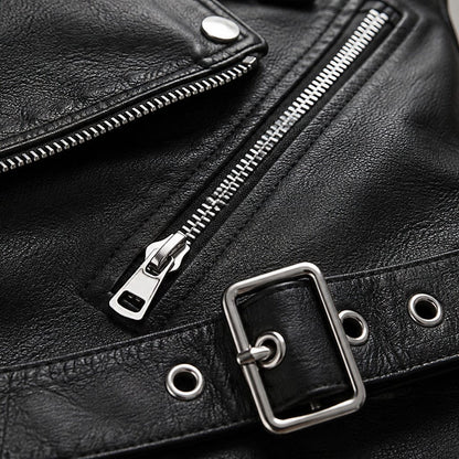 Bikerjacke Herren Schwarz mit Reverskragen und Gürtel Bikerjacke Herren Schwarz mit Reverskragen und Gürtel Eldenmark 