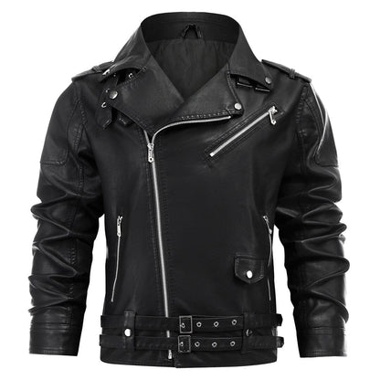 Bikerjacke Herren Schwarz mit Reverskragen und Gürtel Bikerjacke Herren Schwarz mit Reverskragen und Gürtel Eldenmark S Schwarz 