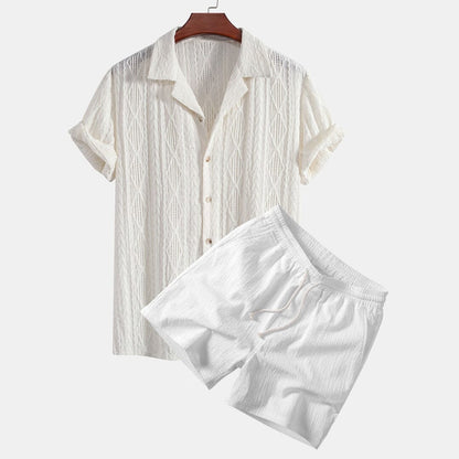 Herren Set Kubahemd Lochmuster mit Krinkel-Shorts Herren Set Kubahemd Lochmuster mit Krinkel-Shorts Eldenmark 