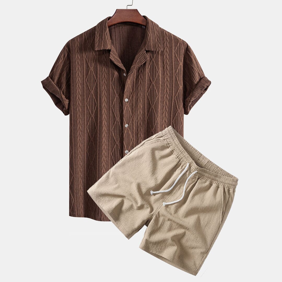 Herren Set Kubahemd Lochmuster mit Krinkel-Shorts Herren Set Kubahemd Lochmuster mit Krinkel-Shorts Eldenmark 