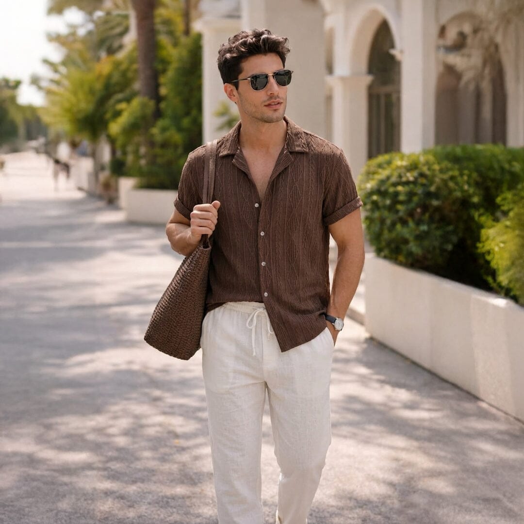 Herren Set Kubahemd mit Leinenhose Struktur Herren Set Kubahemd mit Leinenhose Struktur Eldenmark 