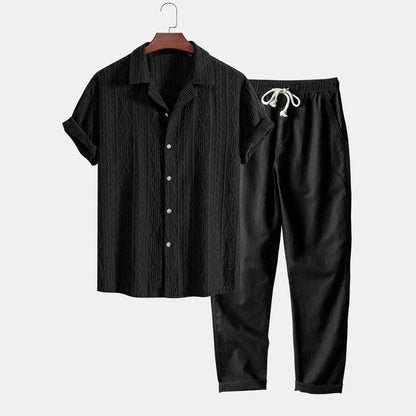 Herren Set Kubahemd mit Leinenhose Struktur Herren Set Kubahemd mit Leinenhose Struktur Eldenmark Schwarz S 