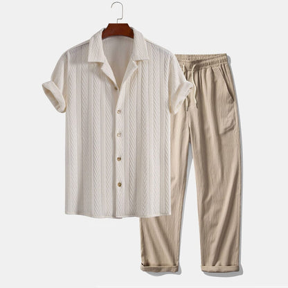 Herren Set Kubahemd mit Strukturmuster Herren Set Kubahemd mit Strukturmuster Eldenmark Beige S 