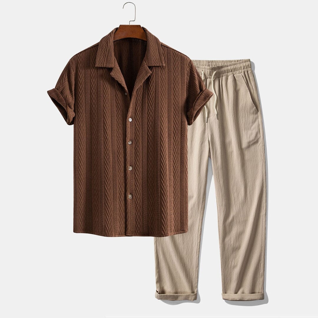Herren Set Kubahemd mit Strukturmuster Herren Set Kubahemd mit Strukturmuster Eldenmark Kaffeebraun S 